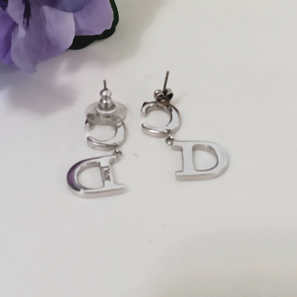 Christian Dior Silver CD Logo Rhinestone Drop Earrings Like New Y2K ✨ - Picture 10 of 12